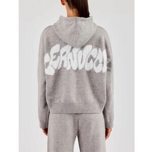 Cernucci Women's Gray Fluffy Intarsia Boxy Hoodie Size L